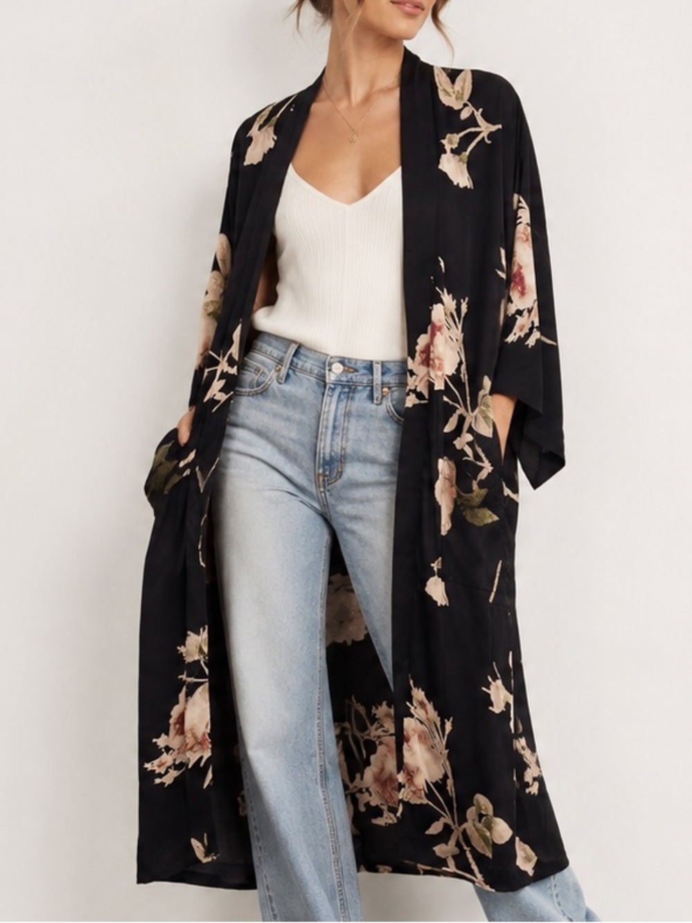 Wilfred Floral Duster Kimono Open Front Long Viscose Boho Layering Cardigan